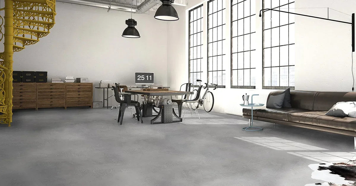 Interior with a decorative mineral-look floor